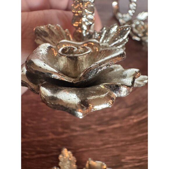 Vintage Silver-Tone Rose 🌹 Napkin Rings – Princess House Style – Set of 6 Heavy - Picture 5 of 11